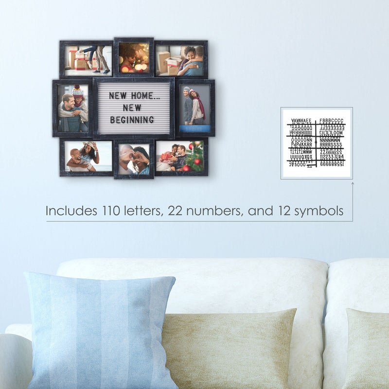 Melannco Customizable Letterboard 8-Opening Photo Collage, 19 x 17 inch,Distressed Black - Image 3